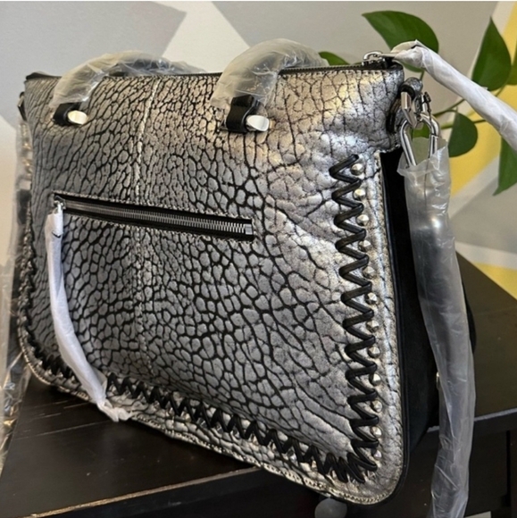 orYANY Silver/Black Embossed Leather Suede Crossbody/Shoulder Bag NWT & Dustbag - Picture 6 of 9